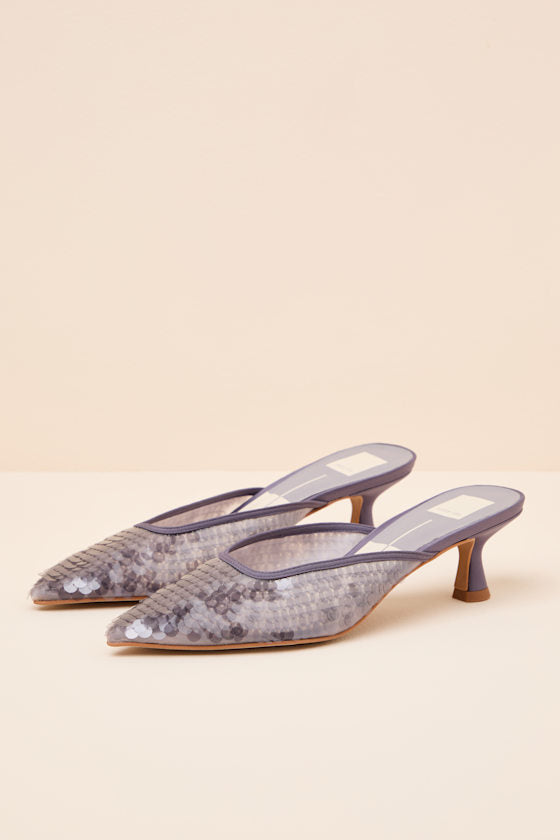 Cleo Smoke Sequin Pointed-Toe Mule Pumps