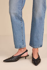 Josefina Black Studded Pointed-Toe Slingback Pumps