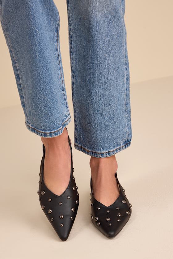 Josefina Black Studded Pointed-Toe Slingback Pumps