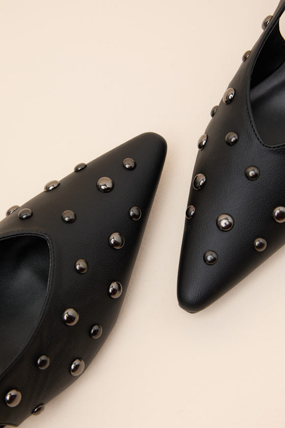 Josefina Black Studded Pointed-Toe Slingback Pumps