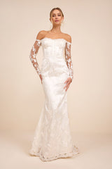 Lucina White Embroidered Bustier Long Sleeve Maxi Dress