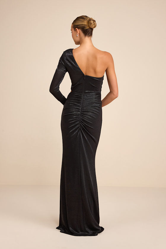 Demaria Black Slinky Knit Cutout One-Shoulder Mermaid Maxi Dress
