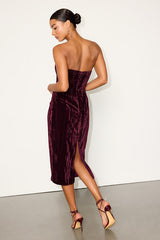 Elenita Dark Plum Velvet Strapless Midi Dress