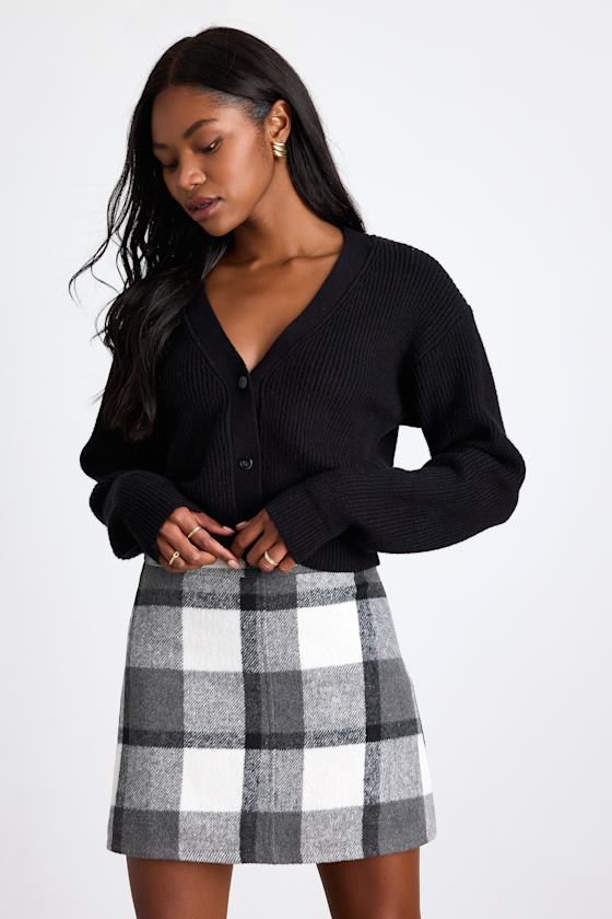 Mad For Plaid White and Grey Plaid Mini Skirt