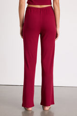 Laudrey Wine Red Ribbed Knit Wide-Leg Lounge Pants
