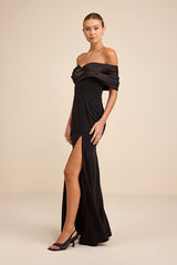 Thessaly Black Asymmetrical Mermaid Maxi Dress