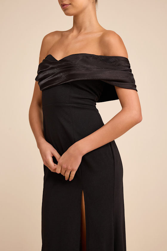 Thessaly Black Asymmetrical Mermaid Maxi Dress