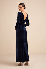 Angelina Navy Velvet Twist-Front Maxi Dress