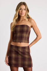 Annette Brown Plaid Strapless Top