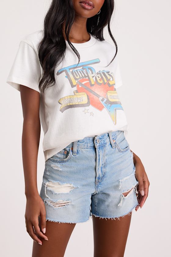 Ribcage Light Wash Distressed High-Rise Denim Shorts