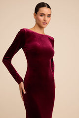 Rabeya Burgundy Velvet Backless Mermaid Maxi Dress