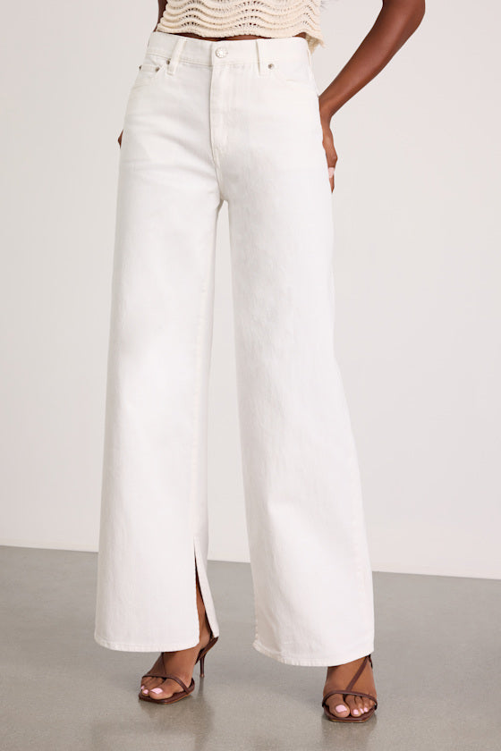 Wanderer White Split Hem Wide-Leg Jeans