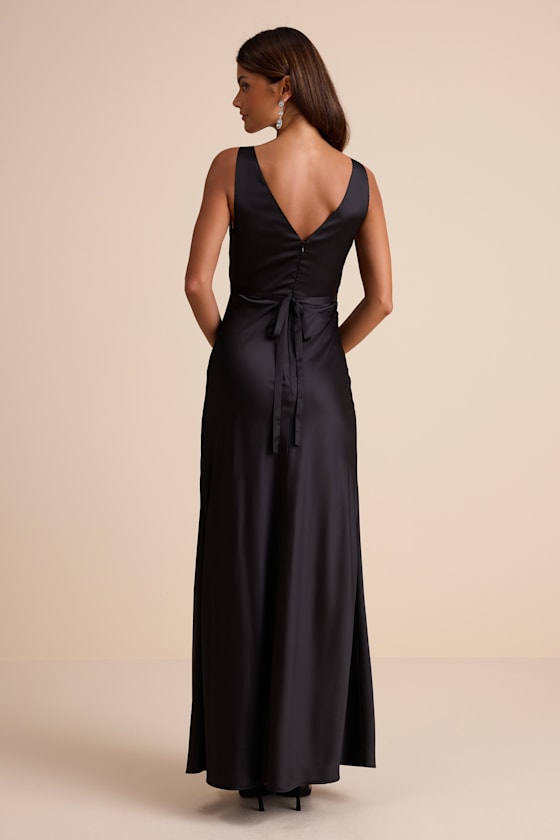 Toulouse Black Satin Lace Maxi Dress