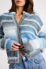 Benaiah Blue and Grey Ombre Marled Fuzzy Knit Cardigan