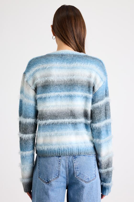 Benaiah Blue and Grey Ombre Marled Fuzzy Knit Cardigan