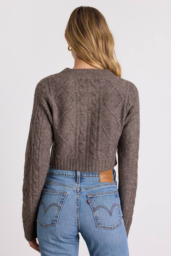 Kaia Brown Marled Cable Knit Cropped Cardigan