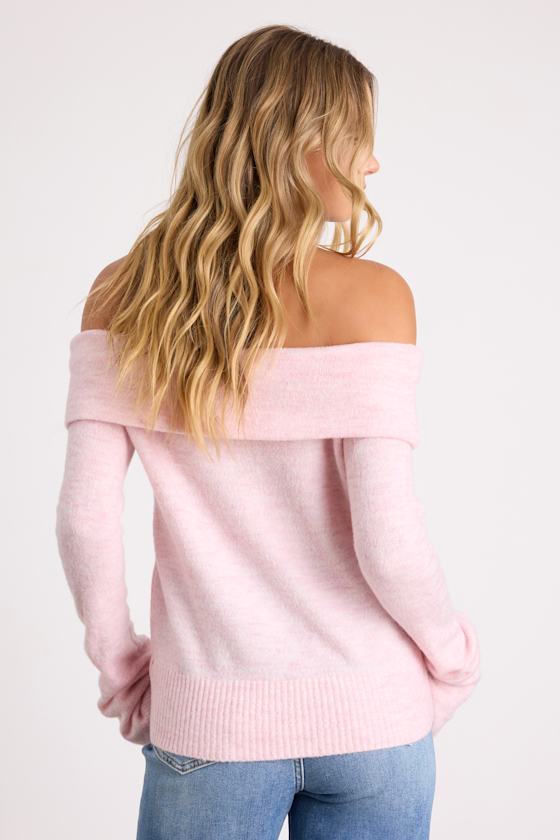 Melinda Light Pink Space Dye Off-the-Shoulder Sweater Top