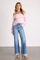 Melinda Light Pink Space Dye Off-the-Shoulder Sweater Top