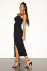 Always Turning Heads Black Bustier Tulip Midi Dress