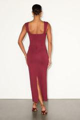 Samai Burgundy Cap Sleeve Bodycon Midi Dress