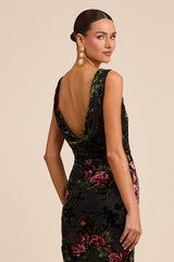 Declan Black Floral Burnout Cowl Back Maxi Dress