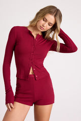 Rimsley Wine Red Ribbed Knit Boxer Lounge Shorts