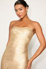 Elariana Gold Bandage Textured Strapless Mini Dress