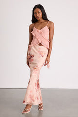 Adara Blush Floral Jacquard Slip Maxi Skirt