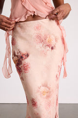 Adara Blush Floral Jacquard Slip Maxi Skirt
