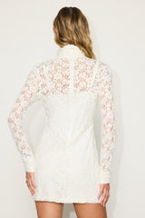 Marcy White Lace Mock Neck Mini Dress