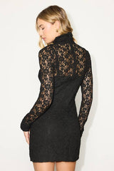 Marcy Black Lace Mock Neck Mini Dress