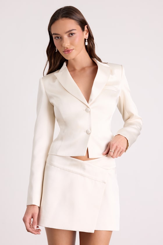 Harris Ivory Satin Low-Rise Mini Skirt