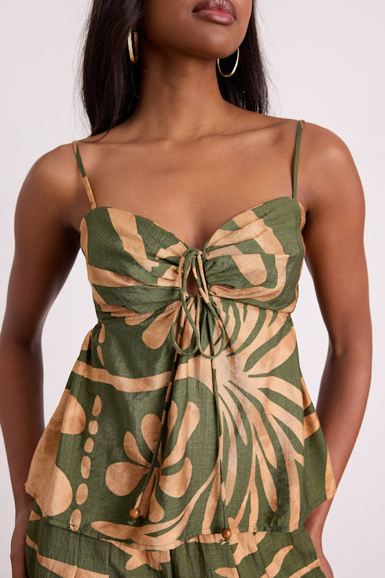 Sabo Olive and Tan Boho Print Strappy Halter Top