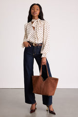 Loen Ivory Polka Dot Tie-Neck Long Sleeve Bodysuit