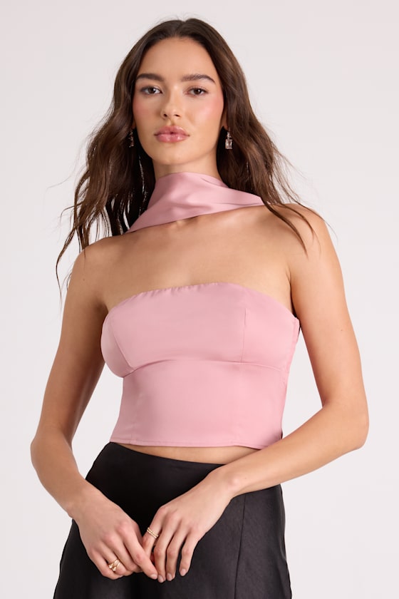 Jassana Dusty Rose Satin Scarf Crop Top