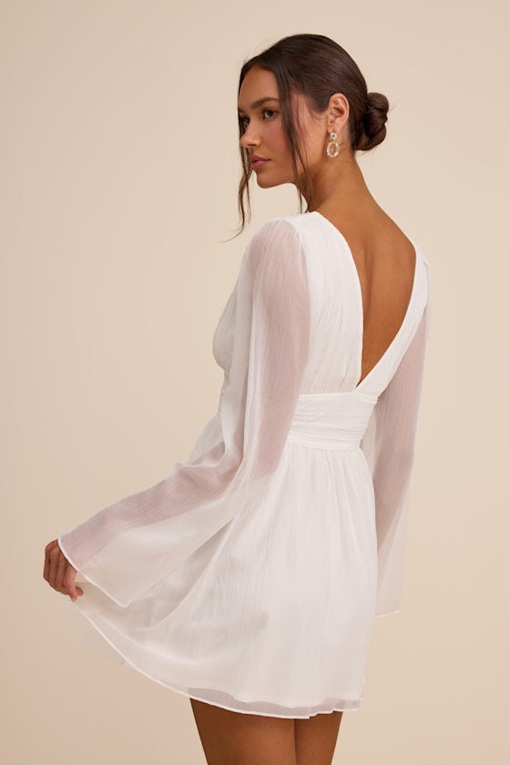 Cinna Ivory Bell Sleeve Skater Mini Dress