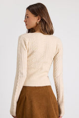 Callisto Cream Cable Knit Button-Front Cardigan