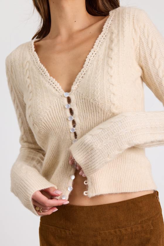 Callisto Cream Cable Knit Button-Front Cardigan