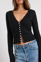 Callisto Black Cable Knit Button-Front Cardigan