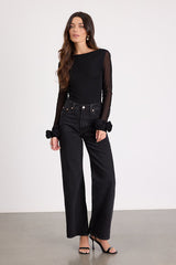 Vassana Black Mesh Cowl Back Long Sleeve Top
