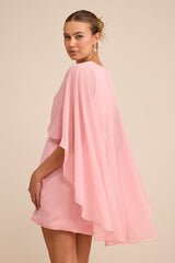 Jolia Light Pink Cape V-Neck Mini Dress