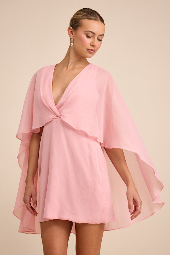 Jolia Light Pink Cape V-Neck Mini Dress
