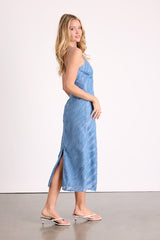 Derisa Slate Blue Textured Burnout Slip Midi Dress