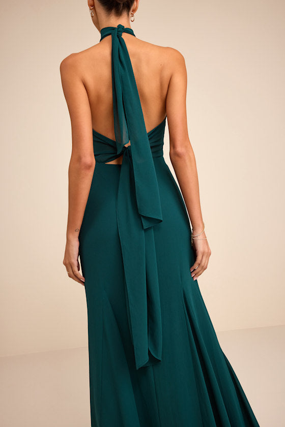 Miselle Emerald Green Mock Neck Maxi Dress
