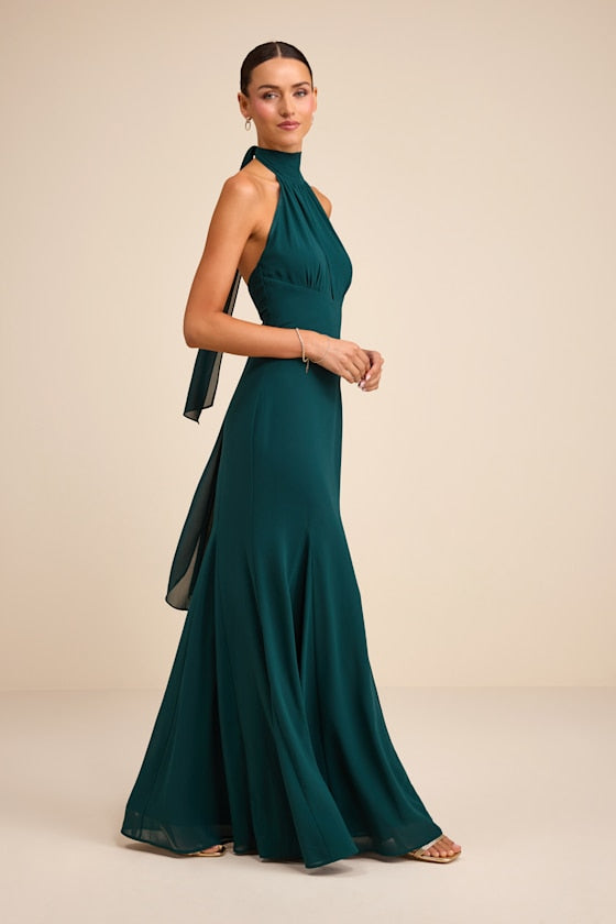Miselle Emerald Green Mock Neck Maxi Dress