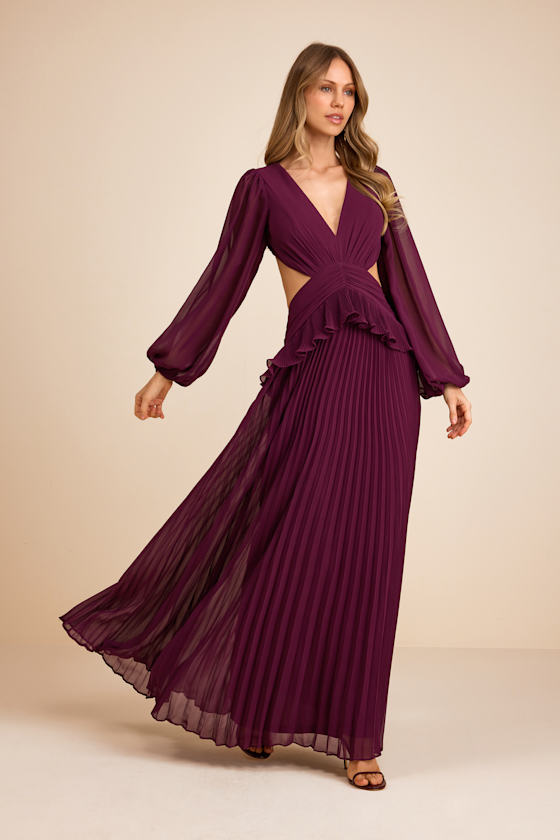 Chaelyn Plum Long Sleeve Cutout Maxi Dress