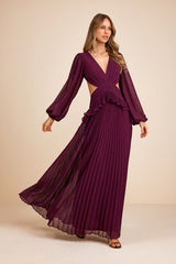 Chaelyn Plum Long Sleeve Cutout Maxi Dress