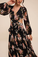 Chaelyn Black Floral Long Sleeve Cutout Maxi Dress