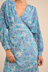 Azalea Blue Multi Floral Long Sleeve Midi Dress