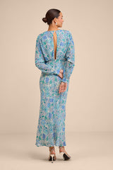 Azalea Blue Multi Floral Long Sleeve Midi Dress